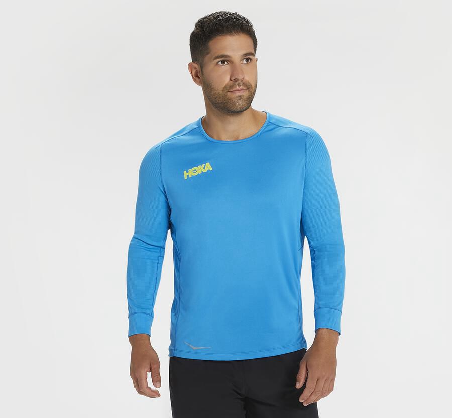 Top Hoka One One Hombre - Performance 3/4 Sleeve - Azules - JLK504689